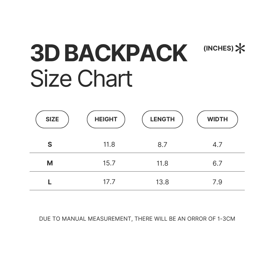 3D Backpack Size Chart - Ghost Band Store