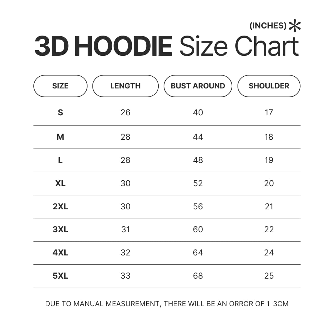 3D Hoodie Size Chart - Ghost Band Store