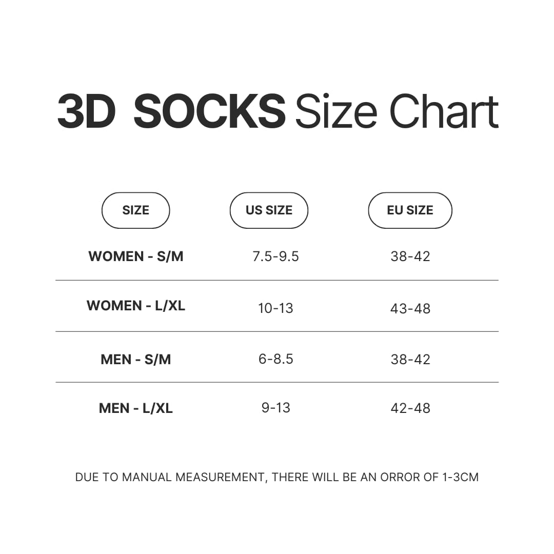 3D Socks Size Chart - Ghost Band Store