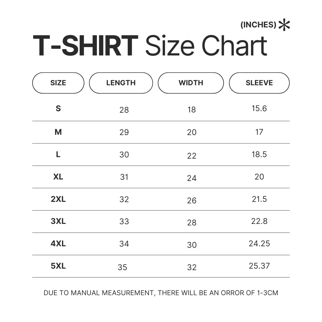 3D T shirt Size Chart - Ghost Band Store