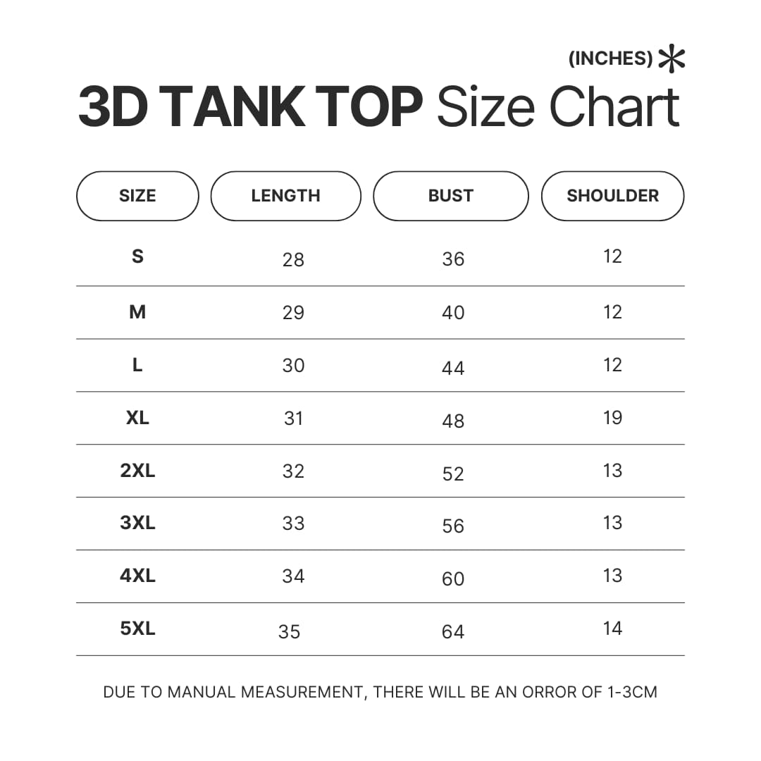 3D Tank Top Size Chart - Ghost Band Store