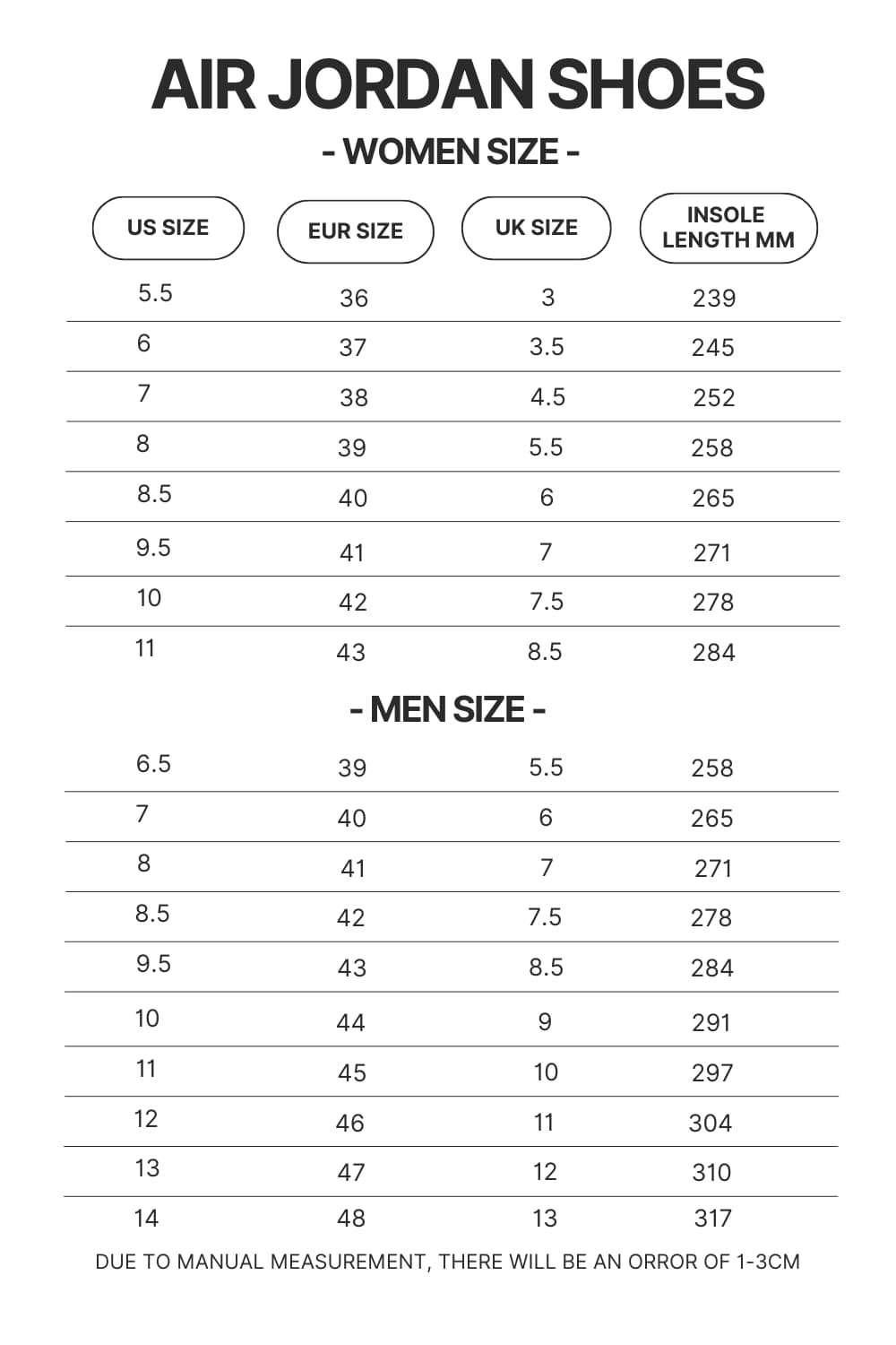 Air Jordan Shoes Size Chart - Ghost Band Store