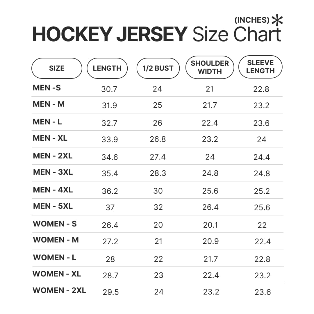 Hockey Jersey Size Chart - Ghost Band Store