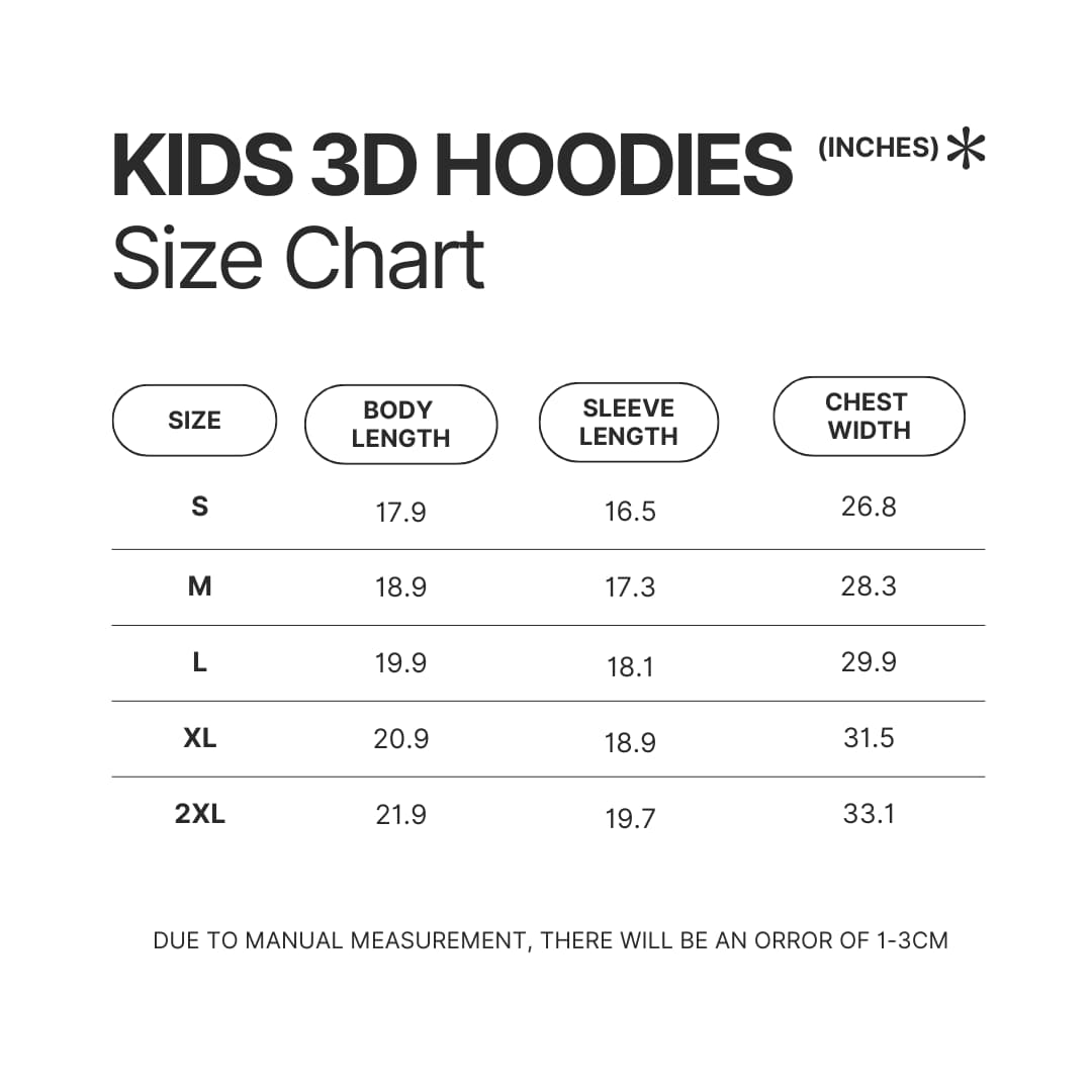 Kids 3D Hoodie Size Chart - Ghost Band Store