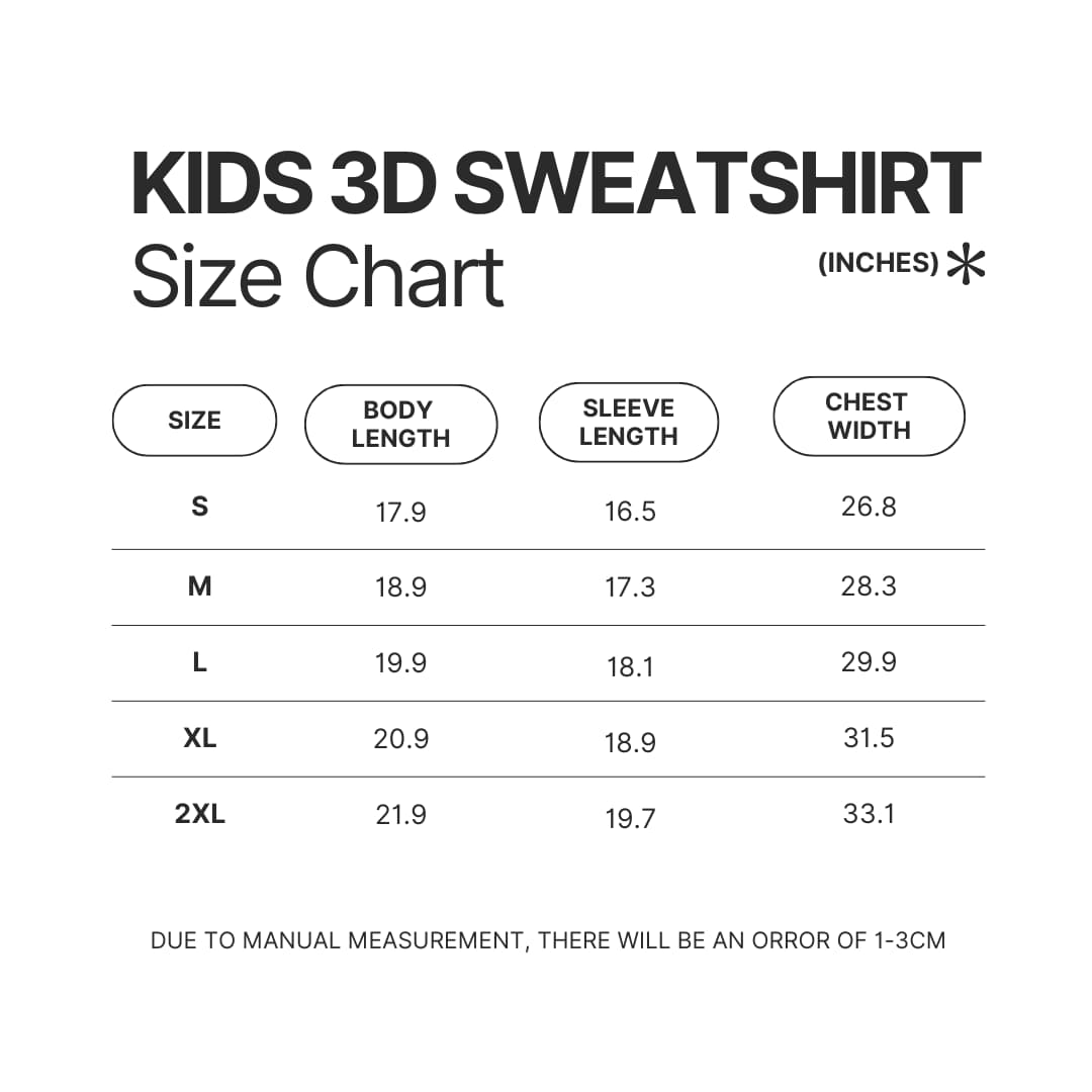 Kids 3D Sweatshirt Size Chart - Ghost Band Store