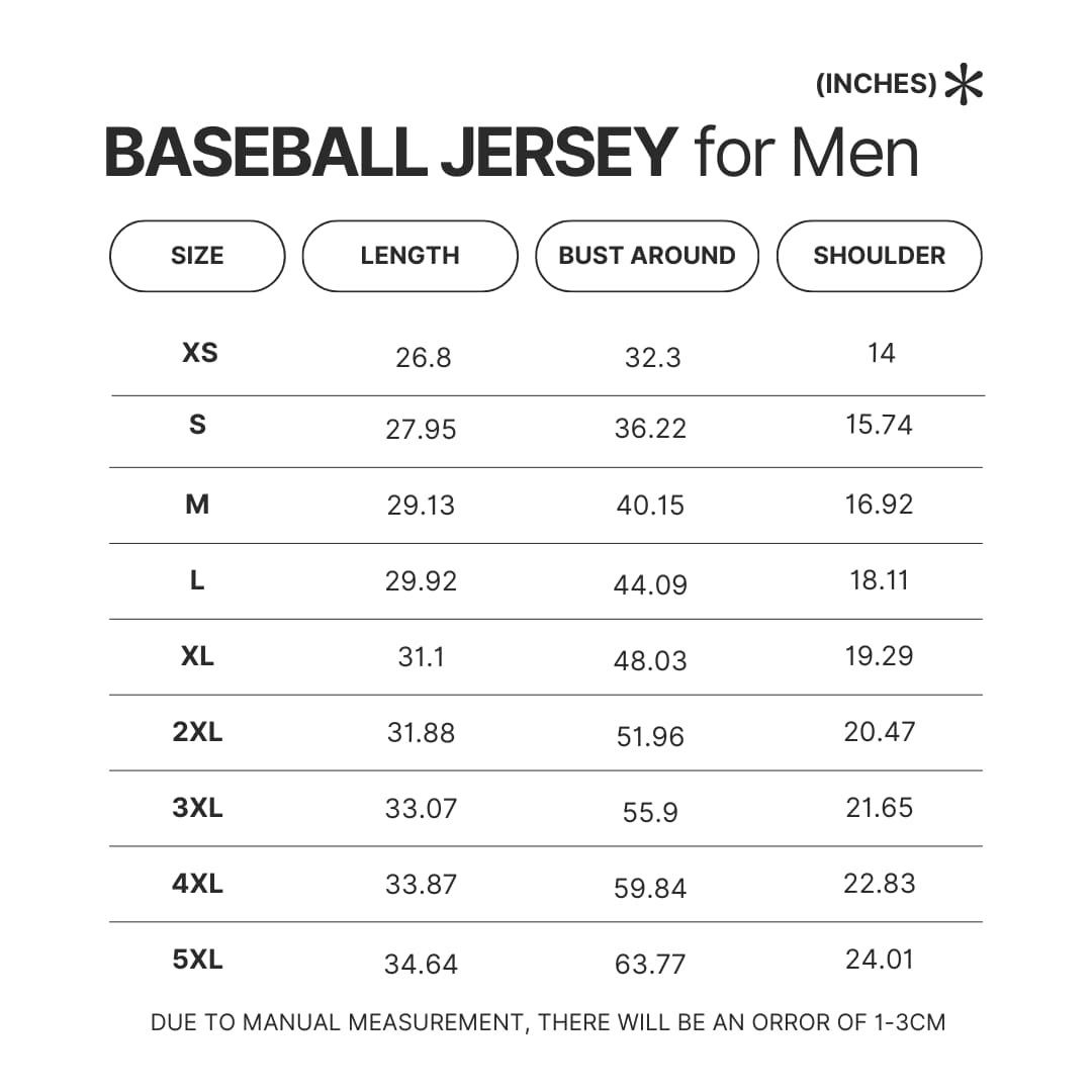 Men Baseball Jersey Size Chart - Ghost Band Store