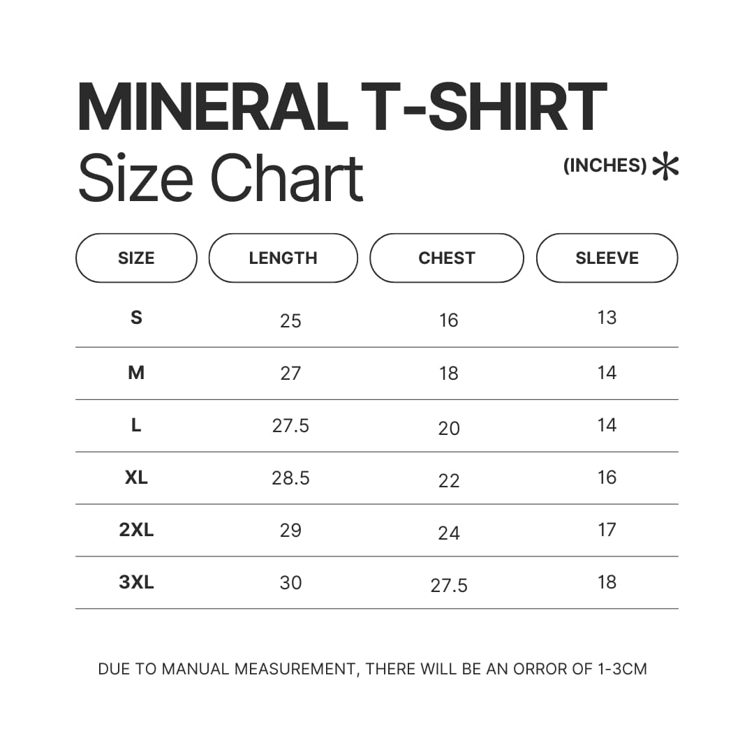 Mineral Wash T shirt Size Chart - Ghost Band Store