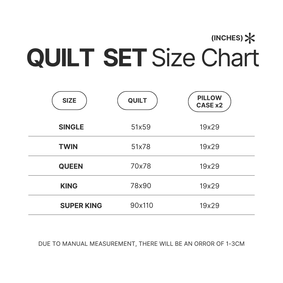 Quilt Set Size Chart - Ghost Band Store